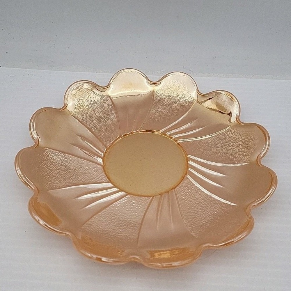 Vintage Anchor Hocking Fire King Peach Luster Saucer 6 inch Scalloped Edge